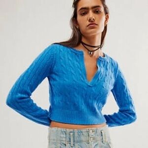 Women's Blue Cable Knit Sweater